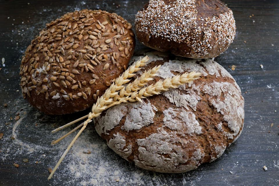 Freshly baked bread arranged for a food product display